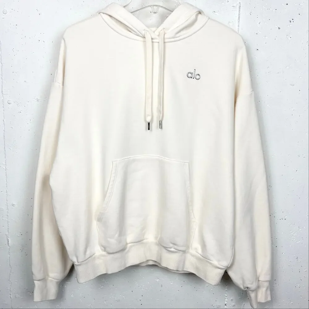 Alo Yoga Accolade Hoodie & Sweatpant Set Bone Ivory Drawstring Size Medium